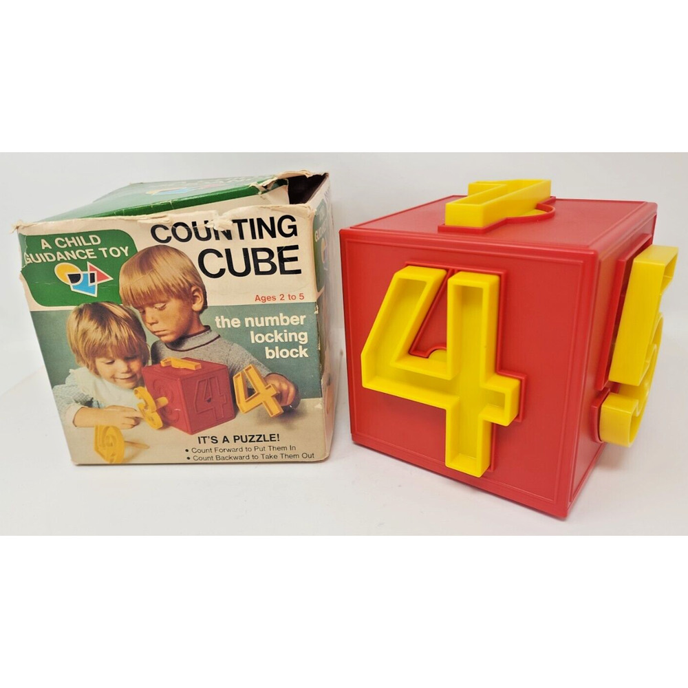 Vintage Child Guidance Toys Counting Cube Number Locking Block 103 in Box U154